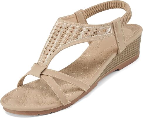 صنادل HARENCE بكعب عريض للأحذية النسائية: صنادل مريحة بكعب منخفض ومفتوحة عند الأصابع أحذية رسمية بوهيمية مع حزام كاحل مرن سهل الارتداء على صندل الشاطئ الصيفي in Kuwait