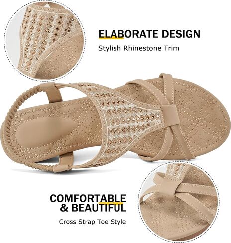 صنادل HARENCE بكعب عريض للأحذية النسائية: صنادل مريحة بكعب منخفض ومفتوحة عند الأصابع أحذية رسمية بوهيمية مع حزام كاحل مرن سهل الارتداء على صندل الشاطئ الصيفي in Kuwait