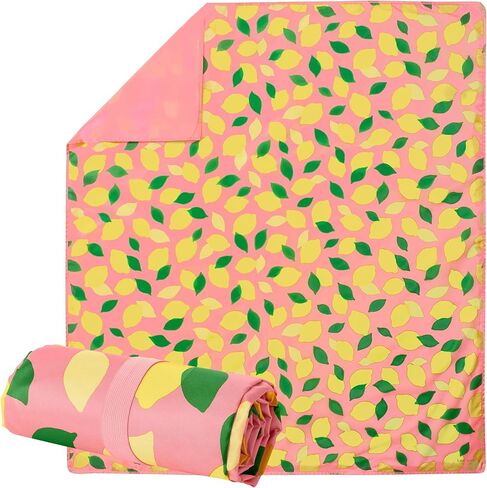 Kate Spade New York Pink Foldable Picnic Blanket, Large Outdoor Blanket Fits Up to 4 Adults, Portable Blanket for Camping or Beach, Lemons in Saudi Arabia