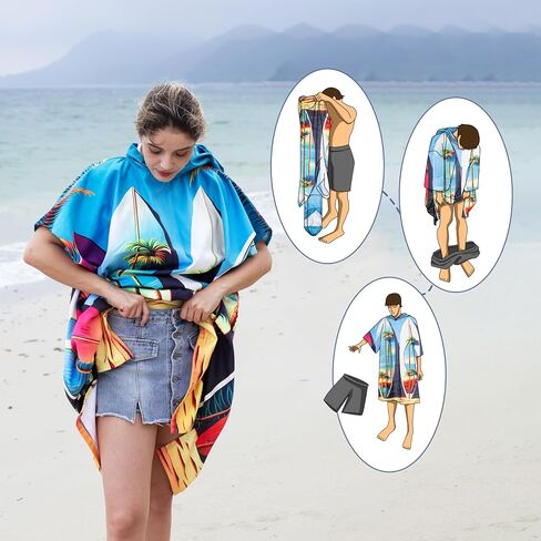 Catalonia Surf Poncho Changing Towel Robe - Quick-Dry Microfiber Hooded Beach Cover Up, Summer Absorbent Wetsuit Change Robe for Men and Women, Ideal for Surfing, Swimming, Pool, Camping, and Water in Kuwait