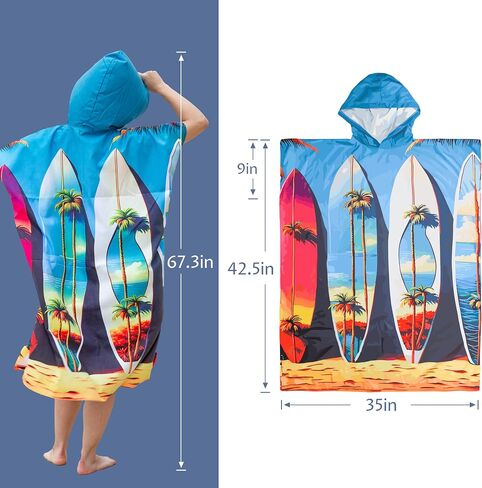 Catalonia Surf Poncho Changing Towel Robe - Quick-Dry Microfiber Hooded Beach Cover Up, Summer Absorbent Wetsuit Change Robe for Men and Women, Ideal for Surfing, Swimming, Pool, Camping, and Water in Kuwait