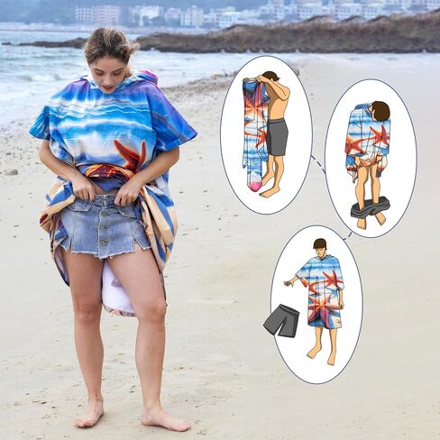 Catalonia Surf Poncho Changing Towel Robe - Quick-Dry Microfiber Hooded Beach Cover Up, Summer Absorbent Wetsuit Change Robe for Men and Women, Ideal for Surfing, Swimming, Pool, Camping, and Water in Kuwait