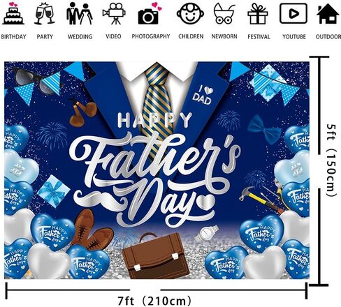 عيد الأب السعيد، راية خلفية، أنا أحب أبي، زينة عيد الأب، 7x5FT، بالونات زرقاء وفضية، شكرًا لك، خلفية الأب، أفضل أبي على الإطلاق، لوازم الحفلات، صور الدعائم in Kuwait
