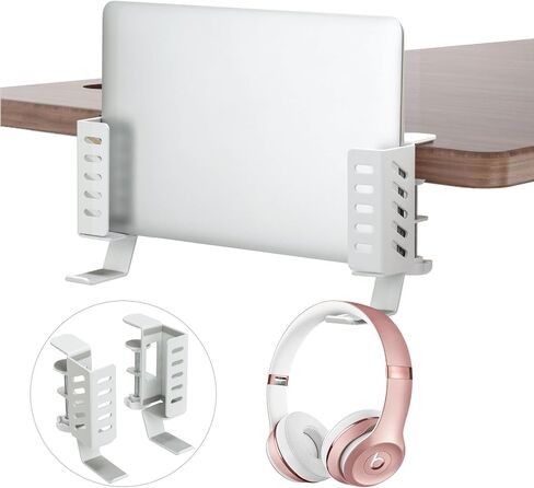No Drill Desk Side Laptop Mount,Hanging Laptop Holder for Office and Home，Clamp on Desk Side Storage Organizer for Laptops/MacBook/Book/Keyboards/Headphone/Gamepad/Backpack White in Saudi Arabia