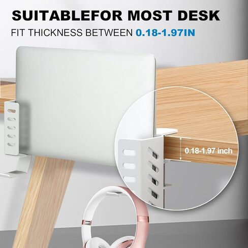 No Drill Desk Side Laptop Mount,Hanging Laptop Holder for Office and Home，Clamp on Desk Side Storage Organizer for Laptops/MacBook/Book/Keyboards/Headphone/Gamepad/Backpack White in Saudi Arabia