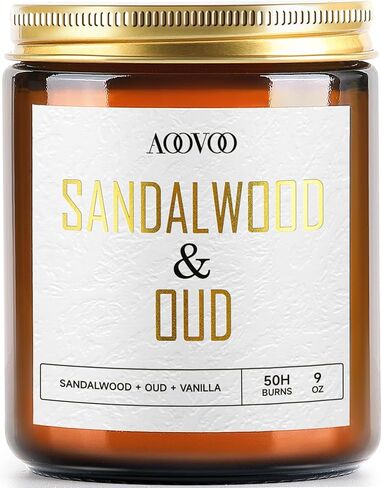 AOOVOO Sandalwood Oud Candle - Sandalwood Candle, Scented Candles, Soy Candles, Aromatherapy Candle, Soy Wax Candle, Candle for Home Scented, 9oz in Kuwait