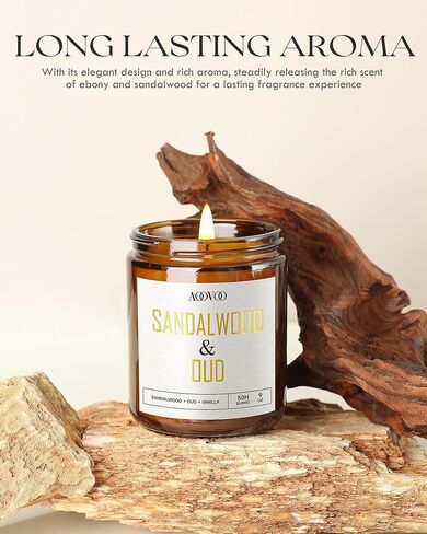AOOVOO Sandalwood Oud Candle - Sandalwood Candle, Scented Candles, Soy Candles, Aromatherapy Candle, Soy Wax Candle, Candle for Home Scented, 9oz in Kuwait