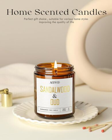 AOOVOO Sandalwood Oud Candle - Sandalwood Candle, Scented Candles, Soy Candles, Aromatherapy Candle, Soy Wax Candle, Candle for Home Scented, 9oz in Kuwait