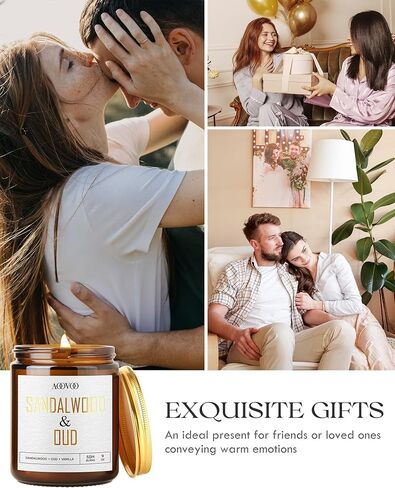 AOOVOO Sandalwood Oud Candle - Sandalwood Candle, Scented Candles, Soy Candles, Aromatherapy Candle, Soy Wax Candle, Candle for Home Scented, 9oz in Kuwait