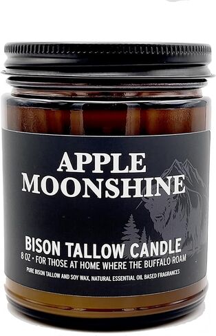 Apple Moonshine Scented Candle, 8 oz, Pure Bison Tallow, Low Smoke, Traditional, Glass Jar in Saudi Arabia