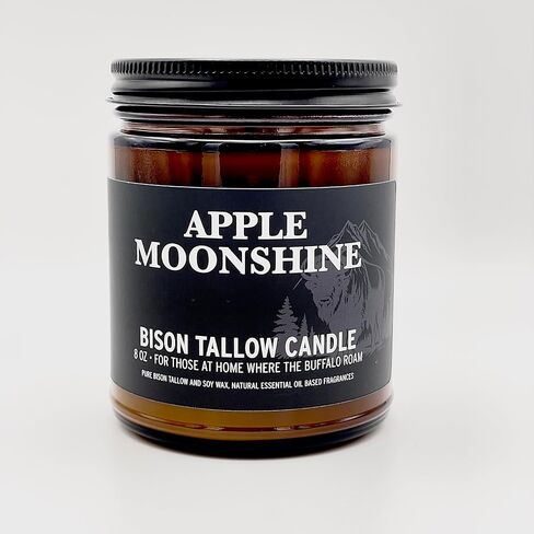Apple Moonshine Scented Candle, 8 oz, Pure Bison Tallow, Low Smoke, Traditional, Glass Jar in Saudi Arabia