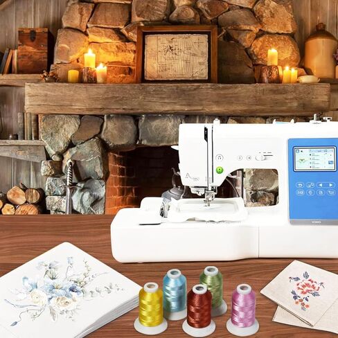 خيط تطريز من البوليستر 40 بكرة من Simthread لآلات Brother Babylock Janome Singer Pfaff Husqvaran Bernina بطول 550 ياردة لكل مخروط in Kuwait