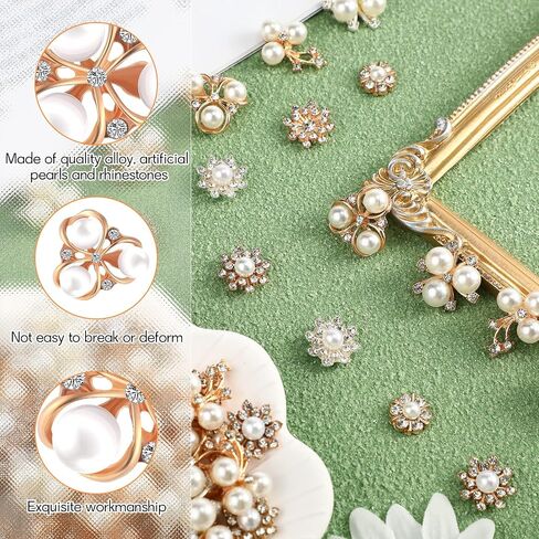 160 Pieces Pearl Rhinestone Buttons Faux Pearl Embellishments Flat Back Rhinestone Buttons for DIY Jewelry Making Wedding Decor Clothes Bag Shoes Craft Accessory in Saudi Arabia