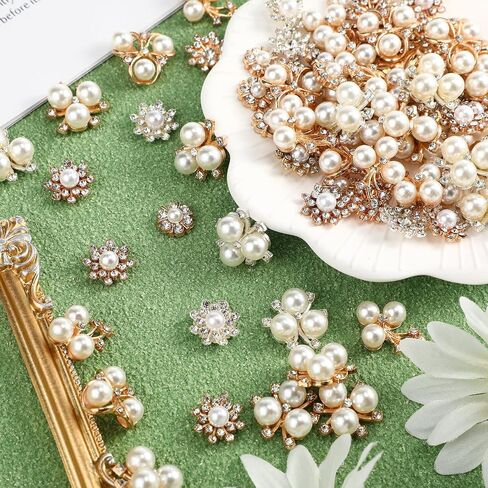 160 Pieces Pearl Rhinestone Buttons Faux Pearl Embellishments Flat Back Rhinestone Buttons for DIY Jewelry Making Wedding Decor Clothes Bag Shoes Craft Accessory in Saudi Arabia