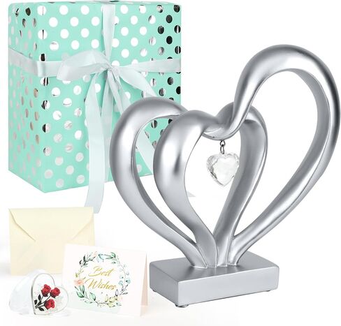 Wedding Anniversary for Couple Women Her - Heart Statue, Interlocking Hearts Sculpture 8in, Gold Heart Decoration Gifts for Her and Him, Romantic Anniversary Marriage Gifts in Saudi Arabia