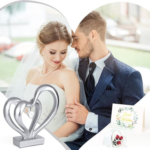 Wedding Anniversary for Couple Women Her - Heart Statue, Interlocking Hearts Sculpture 8in, Gold Heart Decoration Gifts for Her and Him, Romantic Anniversary Marriage Gifts in Saudi Arabia