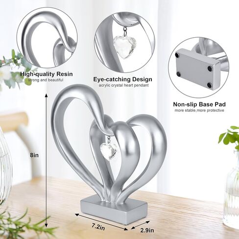 Wedding Anniversary for Couple Women Her - Heart Statue, Interlocking Hearts Sculpture 8in, Gold Heart Decoration Gifts for Her and Him, Romantic Anniversary Marriage Gifts in Saudi Arabia