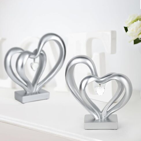 Wedding Anniversary for Couple Women Her - Heart Statue, Interlocking Hearts Sculpture 8in, Gold Heart Decoration Gifts for Her and Him, Romantic Anniversary Marriage Gifts in Saudi Arabia