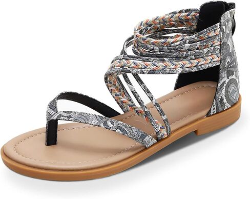 FRALOSHA Womens Sandals Summer Flat Thong Cross Strappy Beach Gladiator Shoes with Zipper in Saudi Arabia