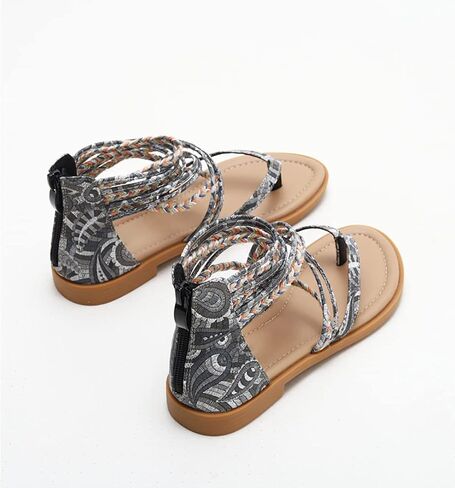 FRALOSHA Womens Sandals Summer Flat Thong Cross Strappy Beach Gladiator Shoes with Zipper in Saudi Arabia