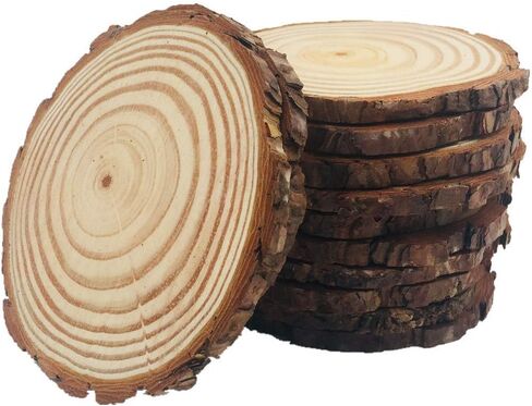 10 Pcs 3.5-4.0inches Natural Wood Slices Round Wood Discs Tree Bark Wooden Circles for DIY Crafting Coasters Arts Crafts Home Decorations Vintage Wedding Ornaments… in Saudi Arabia