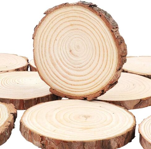 10 Pcs 3.5-4.0inches Natural Wood Slices Round Wood Discs Tree Bark Wooden Circles for DIY Crafting Coasters Arts Crafts Home Decorations Vintage Wedding Ornaments… in Saudi Arabia