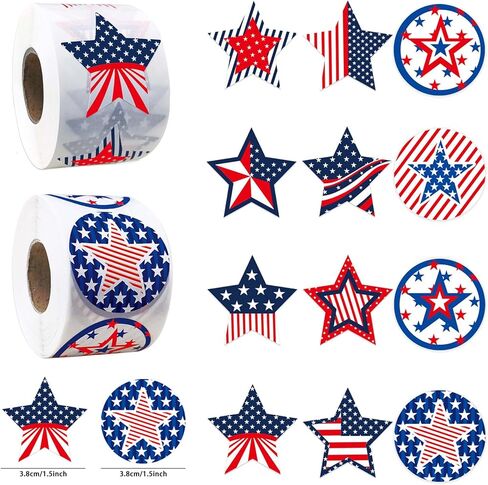 1000Pcs American Flag Stickers, Patriotic Stickers, 1.5 inches Independence Day Star Label Sticker 4th of July USA Flag Stickers 10 Design Adhesive Sealing Labels (Independence Day - A, 1.5 inches) in Kuwait