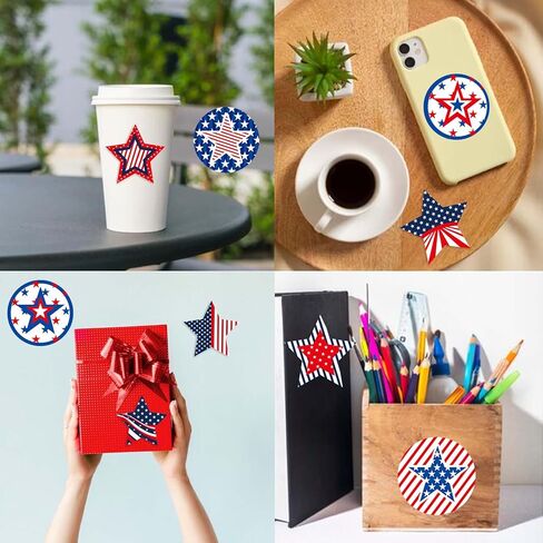 1000Pcs American Flag Stickers, Patriotic Stickers, 1.5 inches Independence Day Star Label Sticker 4th of July USA Flag Stickers 10 Design Adhesive Sealing Labels (Independence Day - A, 1.5 inches) in Kuwait