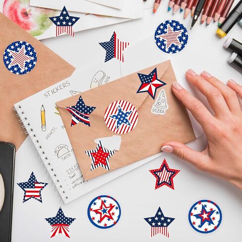 1000Pcs American Flag Stickers, Patriotic Stickers, 1.5 inches Independence Day Star Label Sticker 4th of July USA Flag Stickers 10 Design Adhesive Sealing Labels (Independence Day - A, 1.5 inches) in Kuwait