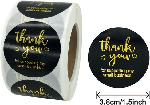 500 قطعة مقاس 1.5 بوصة ملصقات شكرًا لك، شكرًا لك على دعم ملصقات أعمالي الصغيرة، ملصقات شكرًا لك للتغليف، ملصقات شكر سوداء للأعمال، ملصقات ذاتية اللصق in Kuwait
