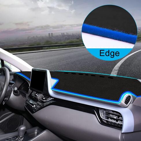 غطاء لوحة عدادات السيارة، مناسب لسيارة Toyota CHR 2017-2022 غطاء ظل الشمس القوي مناسب حسب الطلب ومضاد للانزلاق لوحدة التحكم المركزية، فلانيل (أسود مع حافة زرقاء) in Kuwait