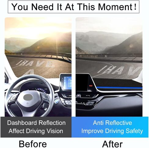 غطاء لوحة عدادات السيارة، مناسب لسيارة Toyota CHR 2017-2022 غطاء ظل الشمس القوي مناسب حسب الطلب ومضاد للانزلاق لوحدة التحكم المركزية، فلانيل (أسود مع حافة زرقاء) in Kuwait