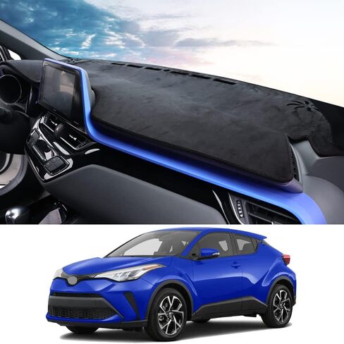 غطاء لوحة عدادات السيارة، مناسب لسيارة Toyota CHR 2017-2022 غطاء ظل الشمس القوي مناسب حسب الطلب ومضاد للانزلاق لوحدة التحكم المركزية، فلانيل (أسود مع حافة زرقاء) in Kuwait