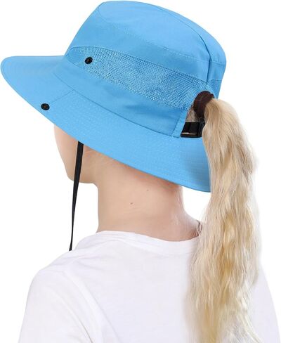 Kids Sun Hat with Ponytail Hole UV Protection Wide Brim Girls Sun Hat Kids Fishing Hat Sun Hats for Girls in Saudi Arabia