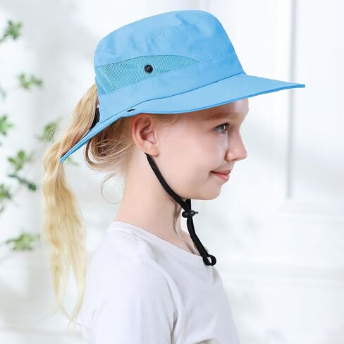 Kids Sun Hat with Ponytail Hole UV Protection Wide Brim Girls Sun Hat Kids Fishing Hat Sun Hats for Girls in Saudi Arabia