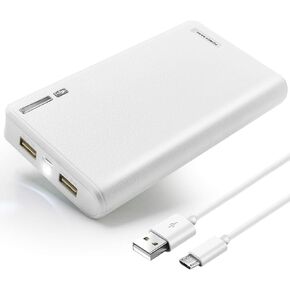 باور بانك احتياطية ببطارية خارجية USB مزدوجة 20000 مللي أمبير في الساعة لهواتف Apple iPhone 6، 6 Plus 5S 5C 5 4S 4، iPad Air Mini 2، HTC One، One 2 (M8)، Samsung Galaxy S6 Edge، S6 S5 S4 S3، Tab 4 3 2 Pro (أبيض) in Kuwait