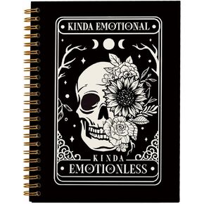 Tarot Skull Moon Sun Notebook,Kinda Emotional Kinda Emotionless Motivational Skeleton Journals,Flower Hardcover Spiral Notebook 5.5x8.3