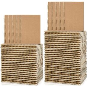 Outus 50 Pcs Spiral Notebook A5 Kraft Spiral Bound Notebooks Hardcover Wide Ruled Paper Wire Bound Spiral Journals Spiral Notepads Pack for Memo Diary Planner School Travel Office Supplies
