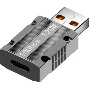 QIANRENON USB 3.1 to USB C Adapter Mecha Cyberpunk Styles 10Gbps USB3.1 Male to Type C Female Data Converter, Zinc Alloy/Craftsmanship Texture, Support PD120W for PC Laptop