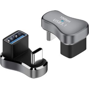 Duttek 180 Degree USB C Male to USB Female Adapter, U Shape USB C to USB A Adapter with 0.43in Spacing, Supports 10Gbps Data Transfer & Stable Charging for Steam Deck, Laptops, and Tablets 2 Pack