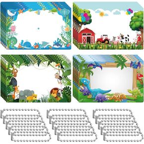 36 Set Kids Tags Personalized Waterproof Name Tag Reusable Backpack Tags Plastic Writable Child Id Bag Tags with Chain Attachments Name Labels for School Luggage Lunch Box Ocean Dinosaurs Jungle