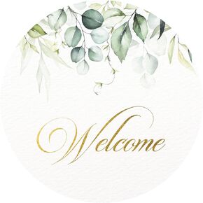 Welcome Stickers | 2 inch | Gold Foil | 60pcs Waterproof Greenery Welcome Bag Stickers for Wedding, Bridal Shower, Birthday, Baby Shower, Party Gift Bags