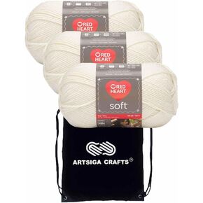 Red Heart Soft Guacamole E728-4420 (3-Skeins - Same Dye Lot) Worsted Medium #4 Acrylic Yarn for Crocheting and Knitting - Bundle with 1 Artsiga Crafts Project Bag