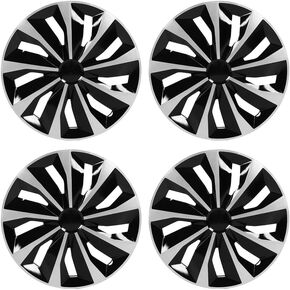 ABX Hubcaps، 16 بوصة hubcaps مجموعة من 4، أغطية Hubcaps بديلة، غطاء حافة العجلة مادة ABS، غطاء محور Snap On Car Truck SUV، لتويوتا كامري نيسان مازدا إلخ، أسود وفضي
