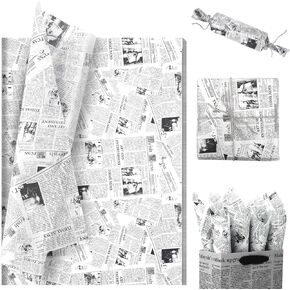 100 Sheet Vintage Newspaper Tissue Paper, Black 20x14in Old Newsprint Gift Wrapping Paper Retro Kraft Magazine Art Craft Newsprint Tissue for Valentine's Day Wedding Birthday Party Decor Gift Crafts