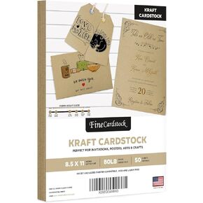Brown Kraft Cardstock Paper, Heavyweight 8.5 x 11" Card Stock for Business Greeting Cards & Invitations, Gift Tags, Art & Crafts and More! | 80lb (216gsm) Cover | 50 per Pack