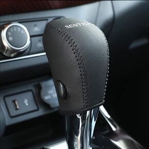Gear Shift Knob Cover Automatic Transmission Boots Shift Lever Leather Sheath for Nissan Sentra 2013-2019（Beige Stitches）