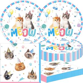40Packs Pet Cat Birthday Party Supplies,20 Plates and 20 Napkins,Kitten Birthday Party Decorations for Cat Birthday Party Supplies