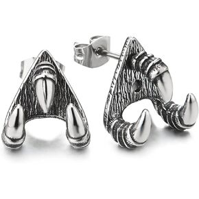 Stainless Steel Mens Women Vintage Dragon Claw Eagle Claw Stud Earrings, 2pcs
