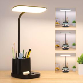YOUKOYI LED Desk Lamps for Home Office, Rechargeable Battery Operated Desk Lamp with Touch Control, Stepless Dimming, 3 Color Modes, Pen Holder and Night Light- Gooseneck Desk light for Study, Reading